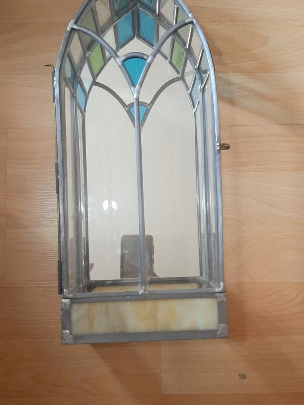 Stained Glass Gothic Style Mirrored back Terrarium/Faux Candle Lantern